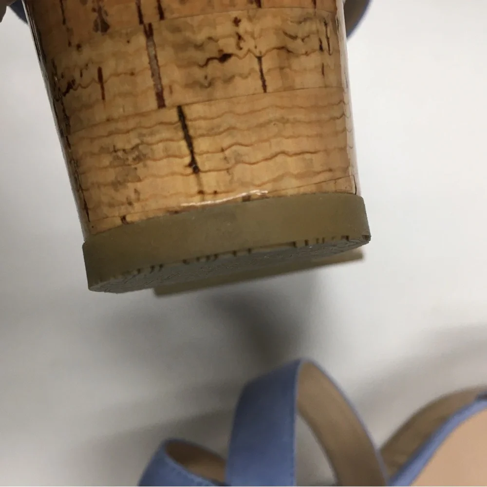 Stuart Weitzman Suede Leather Ankle Strap Platform Sandals 7 Light Blue Spring